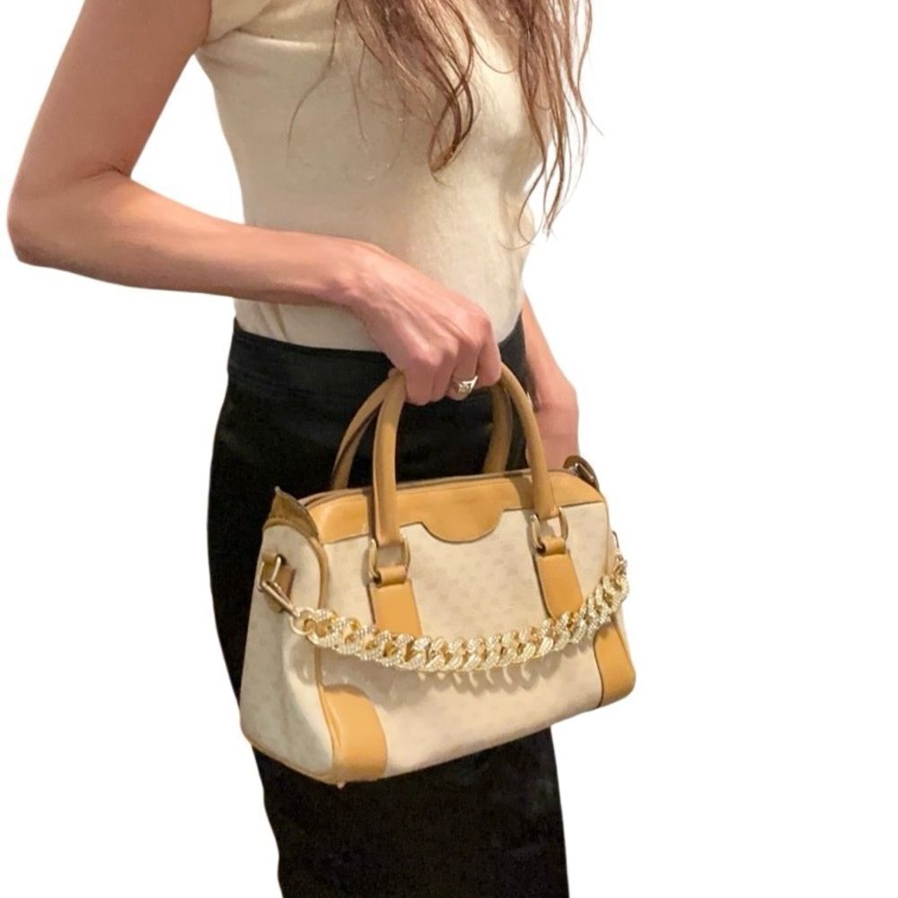 Gucci Cream and Tan Satchel with Gold Chain